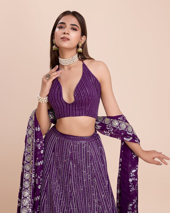 Fashion Dream Women Purple Heavy Fox Georgette Lehenga