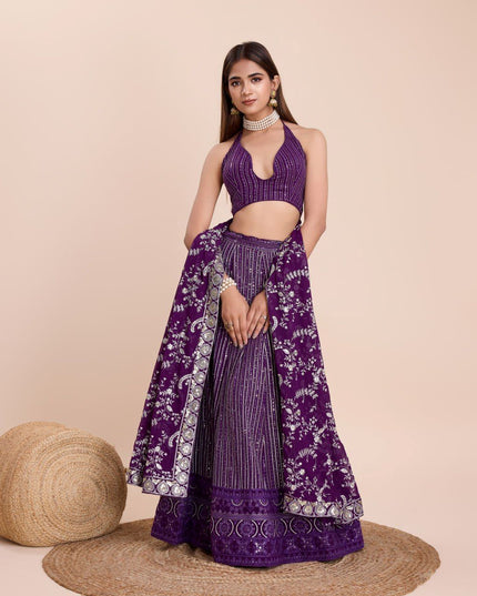 Fashion Dream Women Purple Heavy Fox Georgette Lehenga