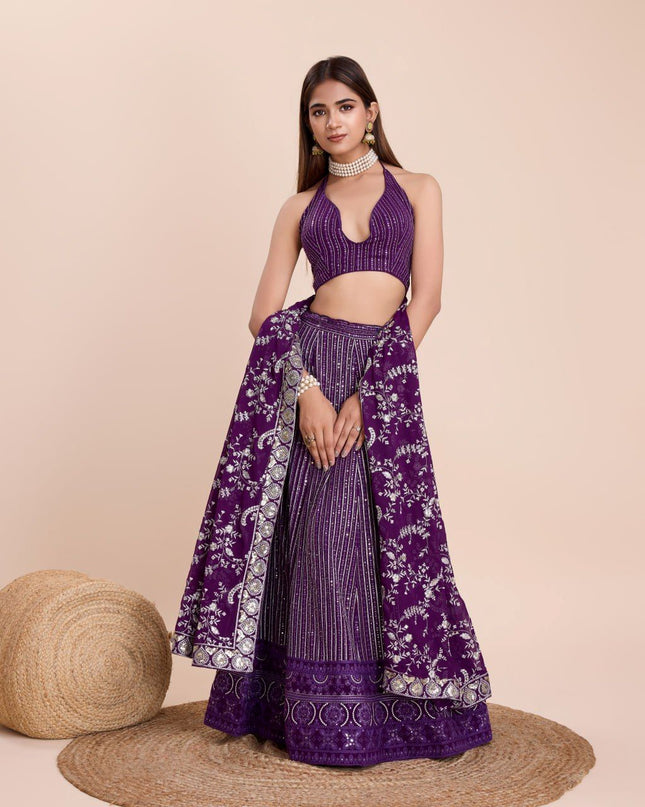 Fashion Dream Women Purple Heavy Fox Georgette Lehenga