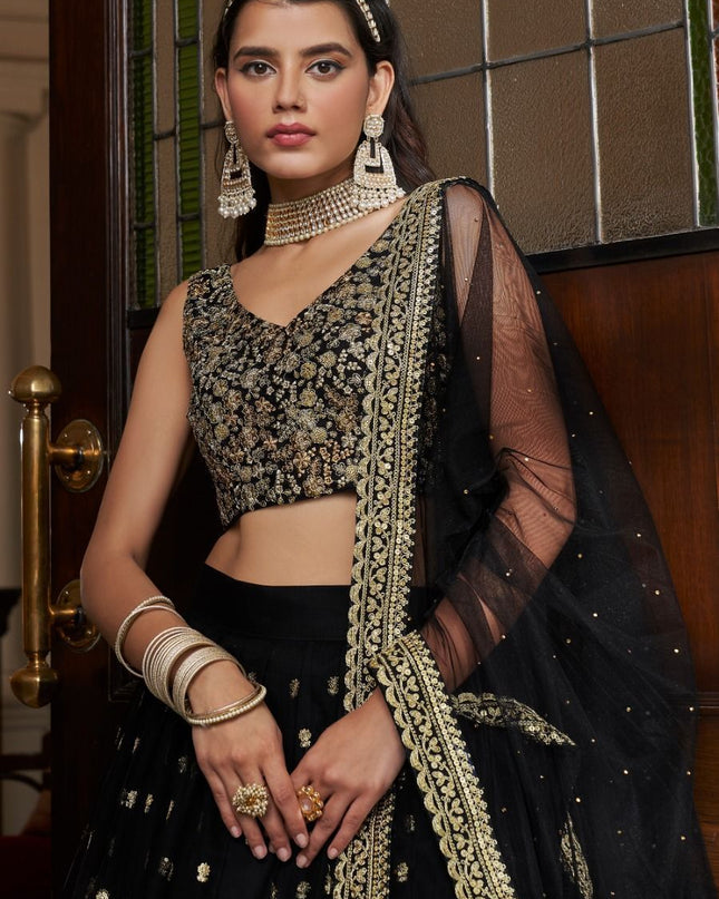 Fashion Dream Women Black Heavy Fox Georgette  Lehenga