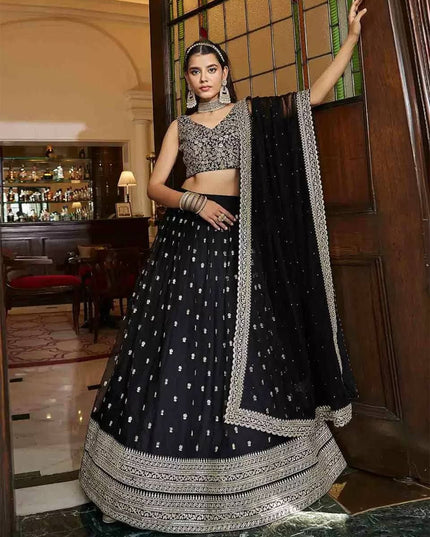 Fashion Dream Women Black Heavy Fox Georgette  Lehenga