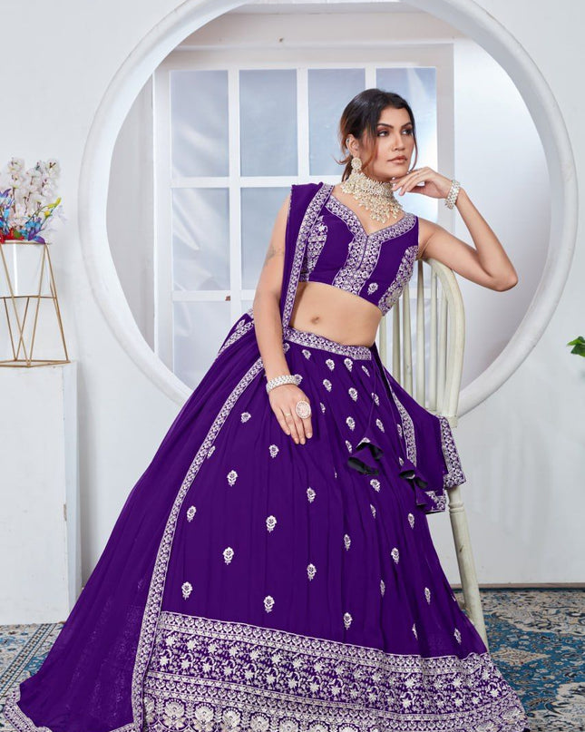 Fashion Dream Women Purple Heavy Faux Georgette Silk Lehenga