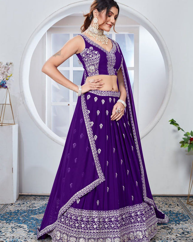 Fashion Dream Women Purple Heavy Faux Georgette Silk Lehenga