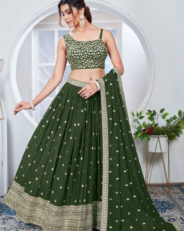 Fashion Dream Women Green Heavy Fox Georgette Lehenga