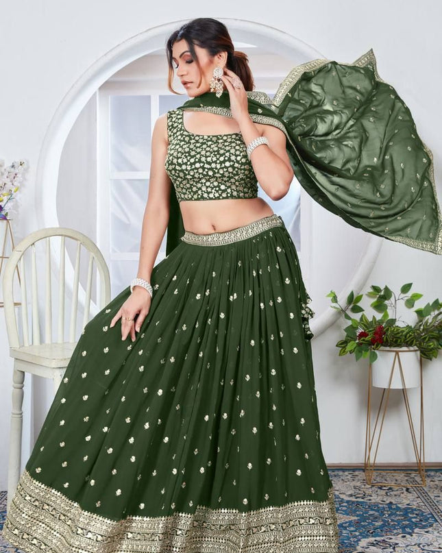 Fashion Dream Women Green Heavy Fox Georgette Lehenga