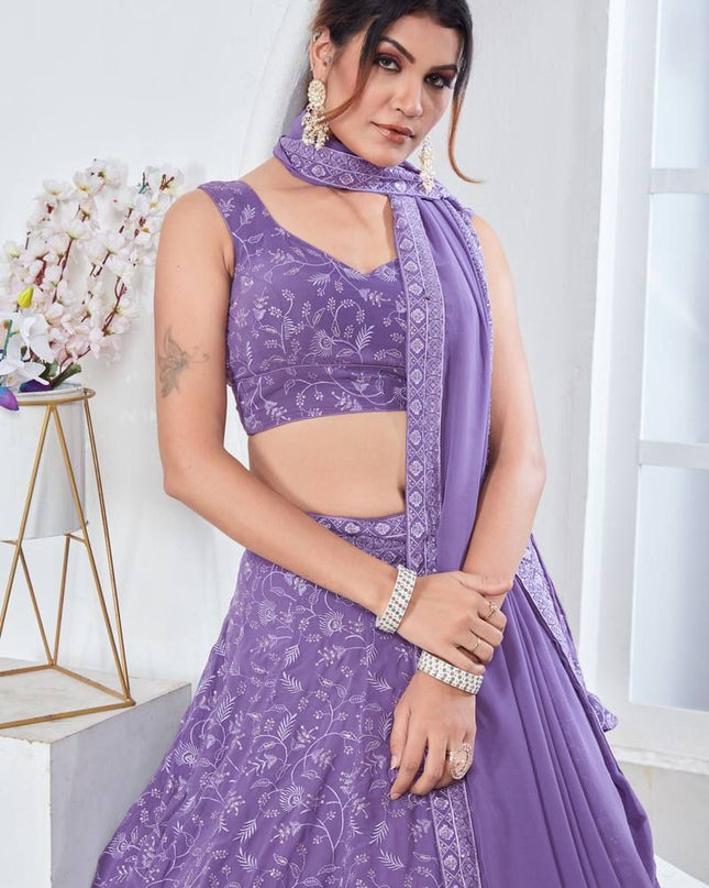 Fashion Dream Women Lavender Heavy Fox Georgette Lehenga