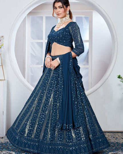 Fashion Dream Women Teal Blue Heavy Fox Georgette Lehenga