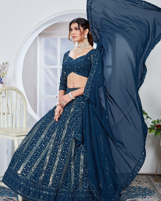 Fashion Dream Women Teal Blue Heavy Fox Georgette Lehenga