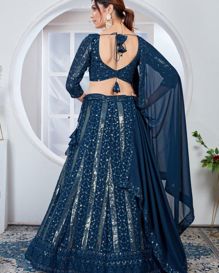 Fashion Dream Women Teal Blue Heavy Fox Georgette Lehenga