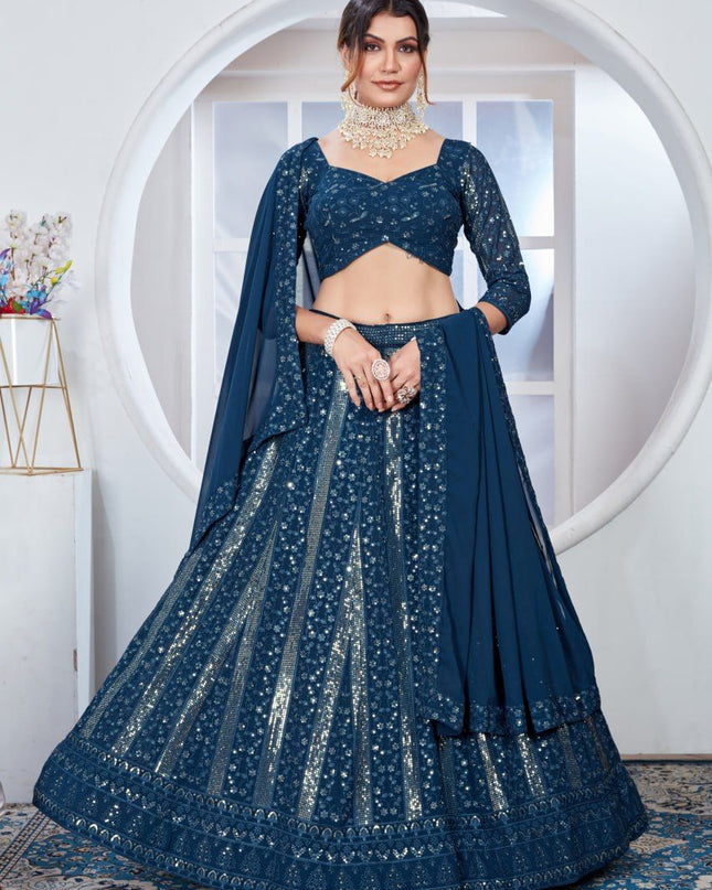 Fashion Dream Women Teal Blue Heavy Fox Georgette Lehenga