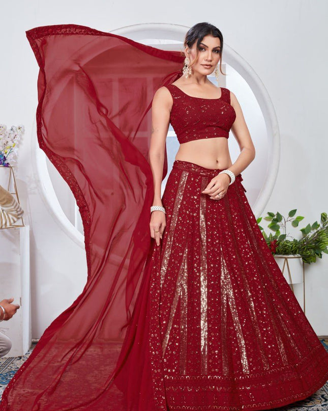 Fashion Dream Women Red Heavy Fox Georgette Lehenga