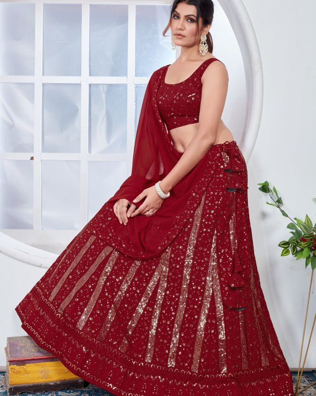Fashion Dream Women Red Heavy Fox Georgette Lehenga