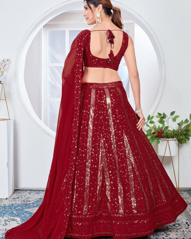 Fashion Dream Women Red Heavy Fox Georgette Lehenga