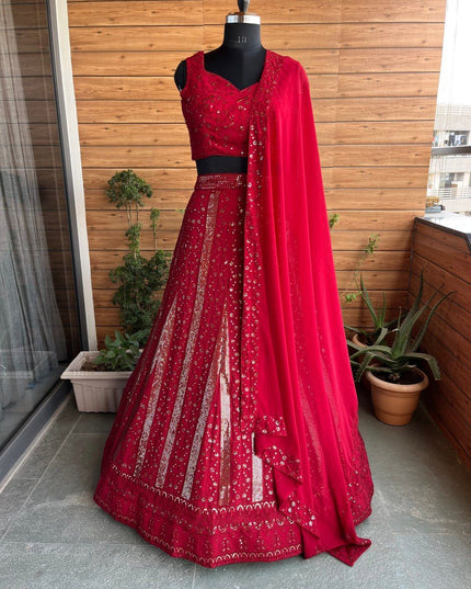 Fashion Dream Women Red Heavy Fox Georgette Lehenga