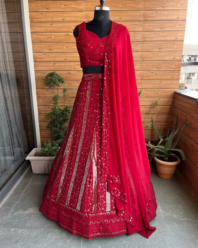 Fashion Dream Women Red Heavy Fox Georgette Lehenga