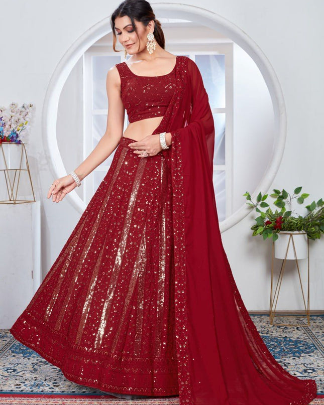 Fashion Dream Women Red Heavy Fox Georgette Lehenga