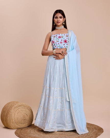 Fashion Dream Women Sky Heavy Fox Georgette  Lehenga