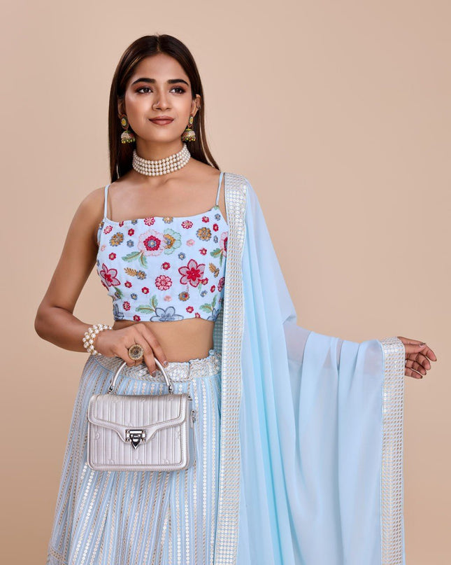 Fashion Dream Women Sky Heavy Fox Georgette  Lehenga
