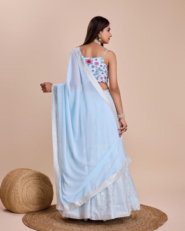 Fashion Dream Women Sky Heavy Fox Georgette  Lehenga
