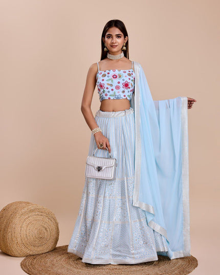 Fashion Dream Women Sky Heavy Fox Georgette  Lehenga