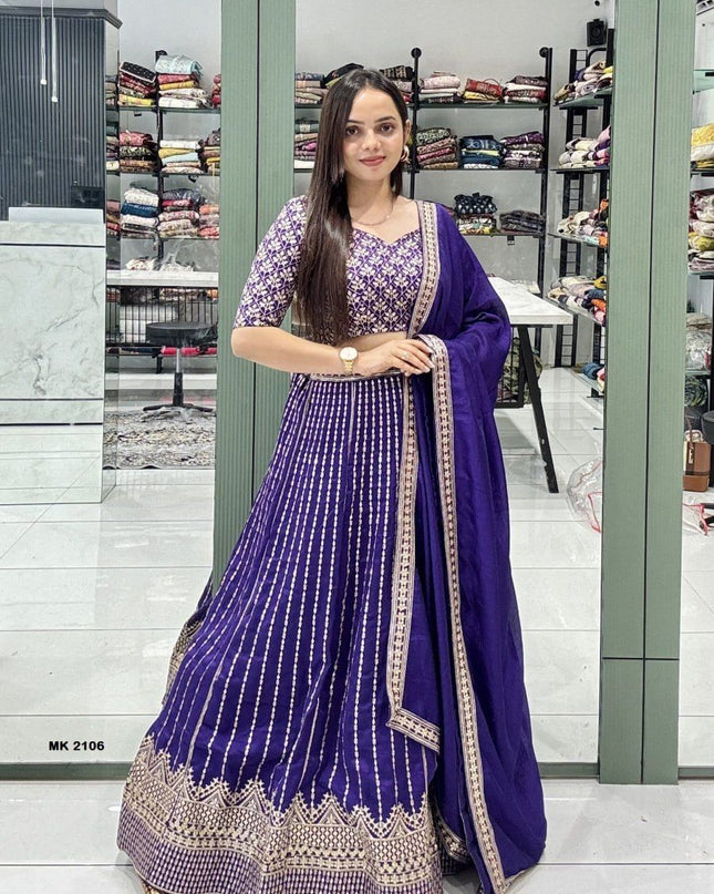 Fashion Dream Women Purple Heavy VICHITRA Silk Lehenga