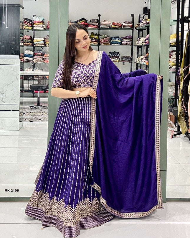Fashion Dream Women Purple Heavy VICHITRA Silk Lehenga