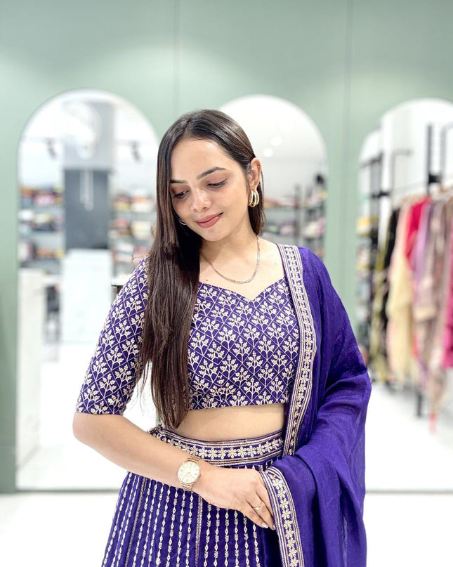 Fashion Dream Women Purple Heavy VICHITRA Silk Lehenga