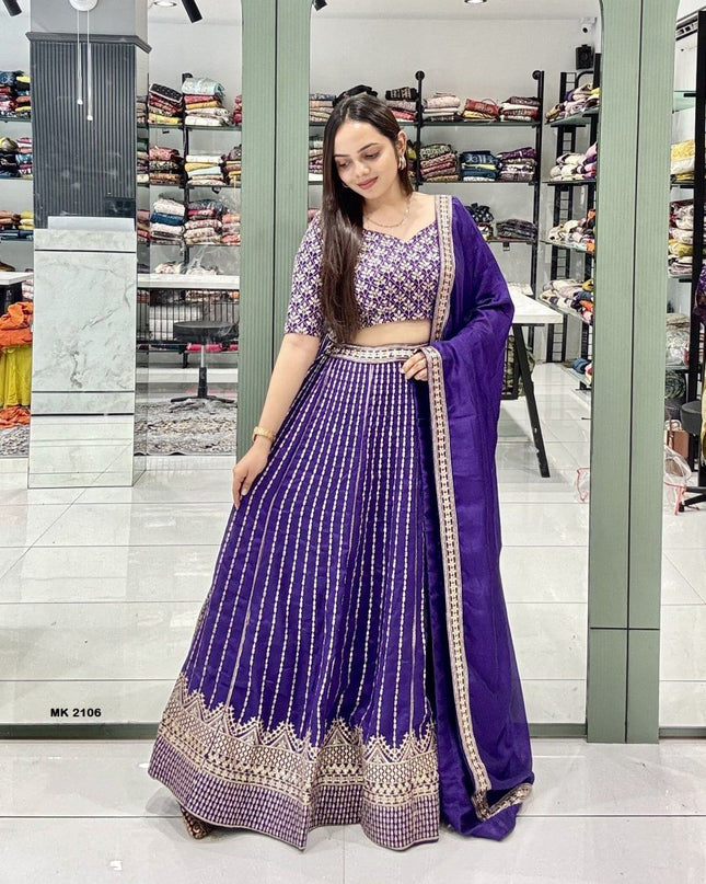 Fashion Dream Women Purple Heavy VICHITRA Silk Lehenga