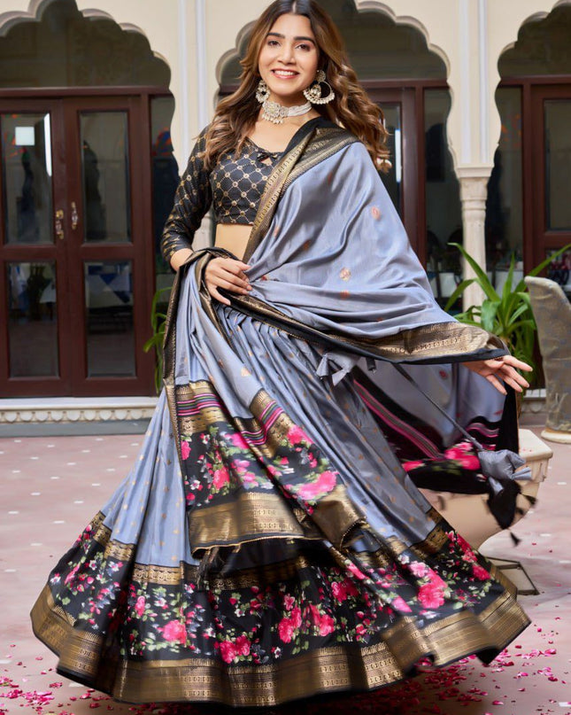 Fashion Dream Women Grey Heavy DOLA Silk Lehenga