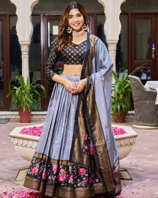 Fashion Dream Women Grey Heavy DOLA Silk Lehenga