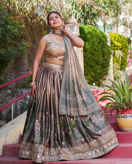 Fashion Dream Women Grey Heavy Maslin Sarting Silk Lehenga