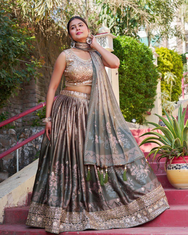 Fashion Dream Women Grey Heavy Maslin Sarting Silk Lehenga