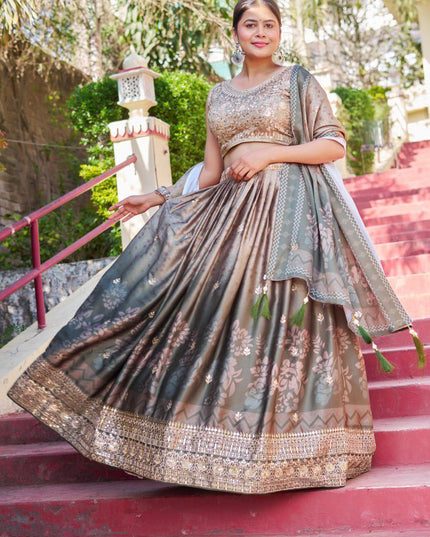 Fashion Dream Women Grey Heavy Maslin Sarting Silk Lehenga