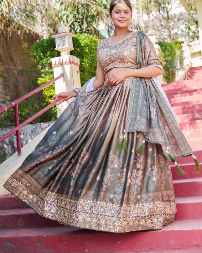 Fashion Dream Women Grey Heavy Maslin Sarting Silk Lehenga