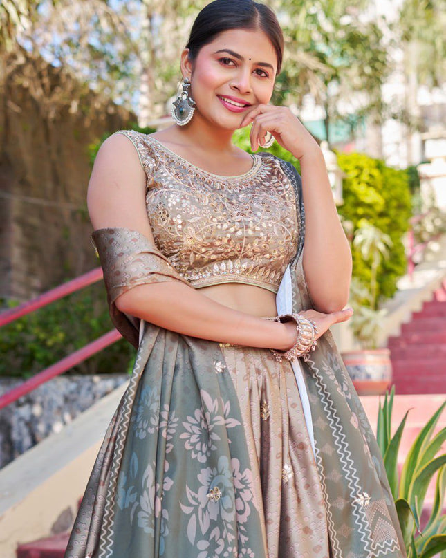 Fashion Dream Women Grey Heavy Maslin Sarting Silk Lehenga