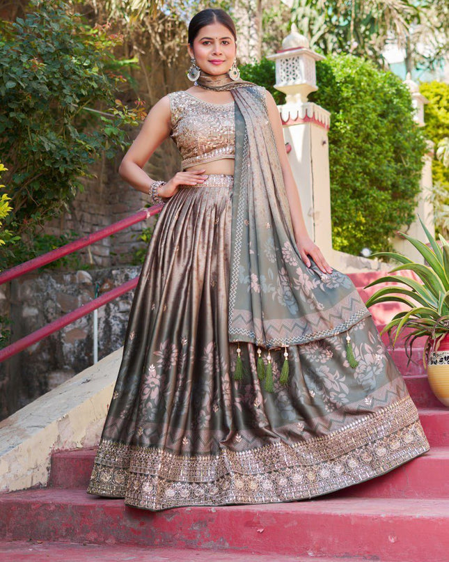 Fashion Dream Women Grey Heavy Maslin Sarting Silk Lehenga