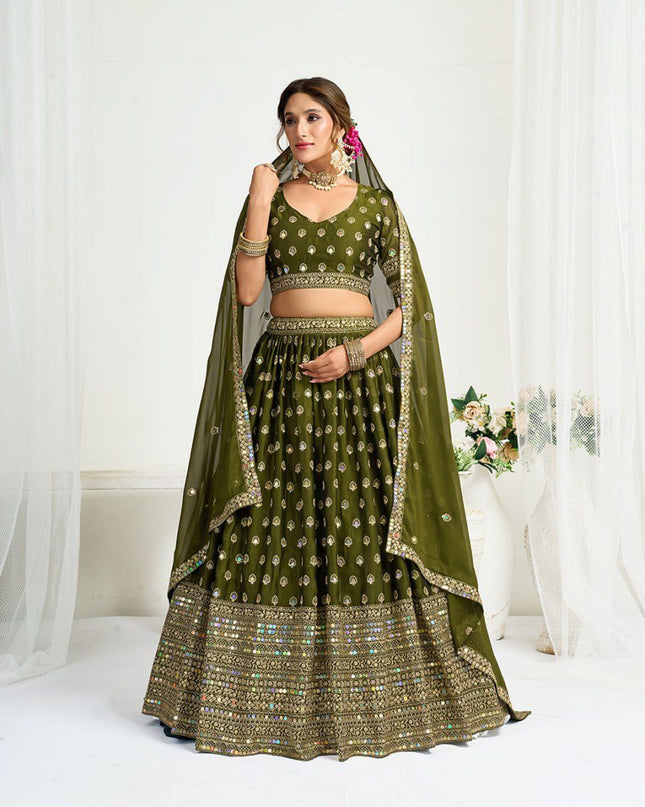 Fashion Dream Women Mahendi Heavy CHINON Silk Lehenga