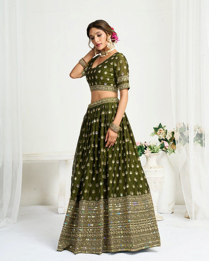 Fashion Dream Women Mahendi Heavy CHINON Silk Lehenga
