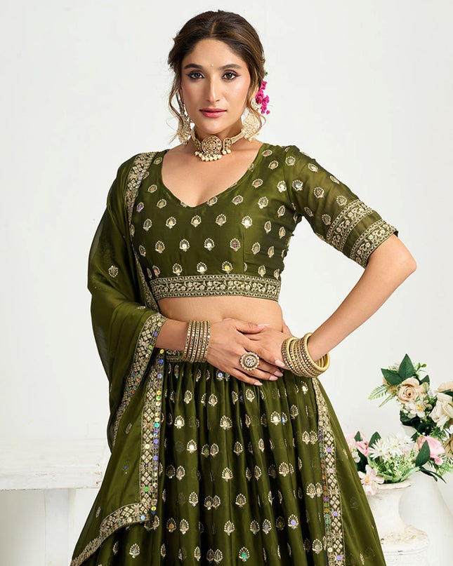 Fashion Dream Women Mahendi Heavy CHINON Silk Lehenga