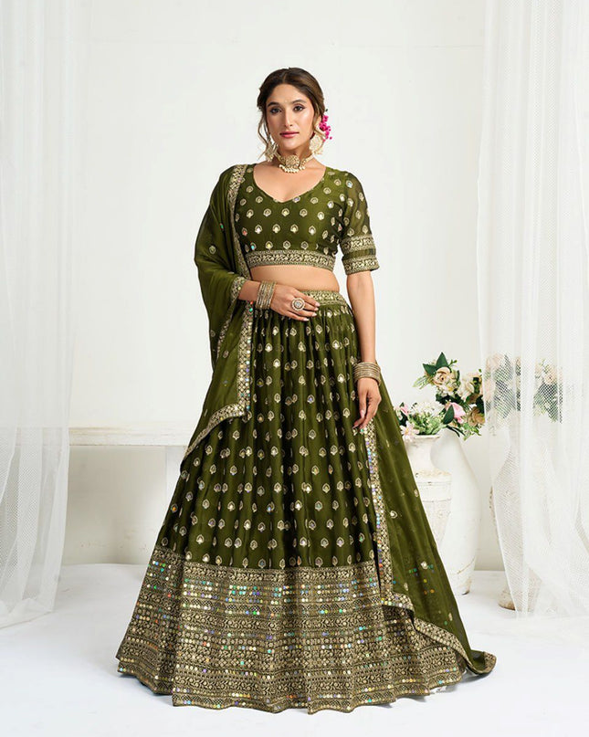 Fashion Dream Women Mahendi Heavy CHINON Silk Lehenga
