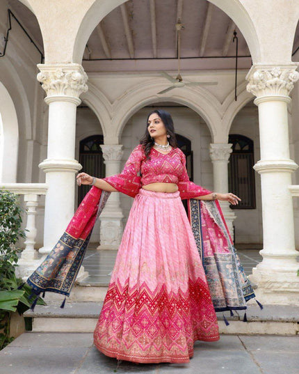 Fashion Dream Women Pink Heavy JACQUARD VISCOSE Silk Lehenga