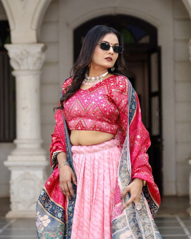 Fashion Dream Women Pink Heavy JACQUARD VISCOSE Silk Lehenga