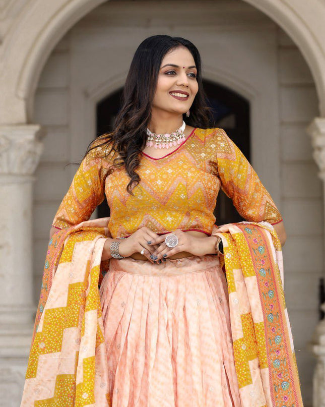 Fashion Dream Women Peach Heavy JACQUARD VISCOSE Silk Lehenga