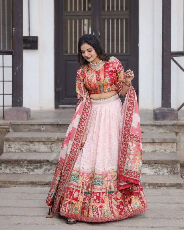 Fashion Dream Women Light Pink Heavy JACQUARD VISCOSE Silk Lehenga
