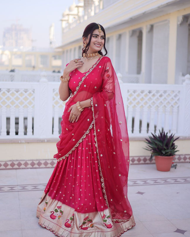 Fashion Dream Women Pink Dola silk Lehenga