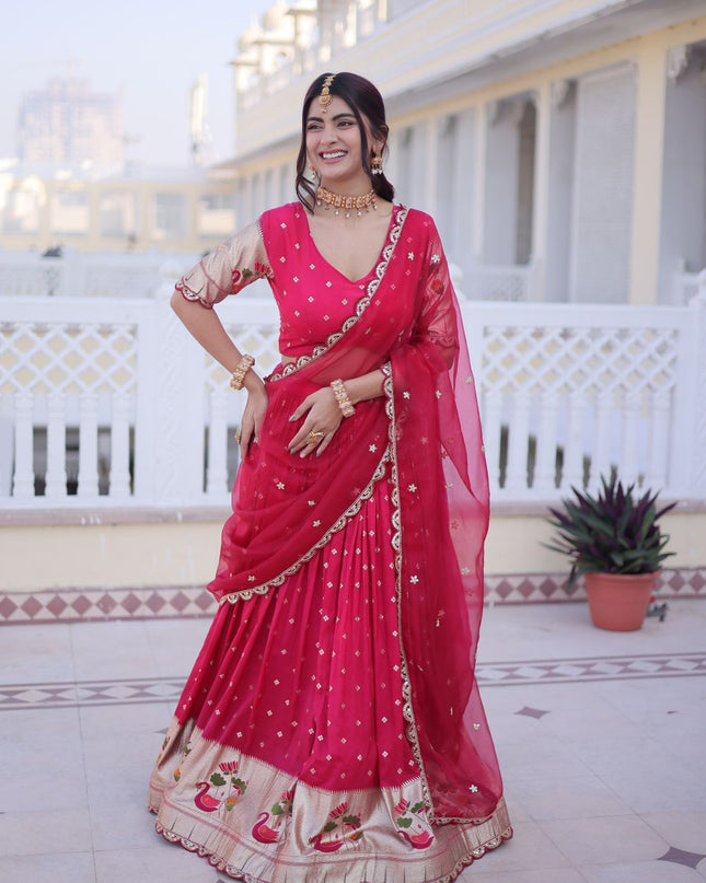 Fashion Dream Women Pink Dola silk Lehenga
