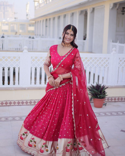 Fashion Dream Women Pink Dola silk Lehenga