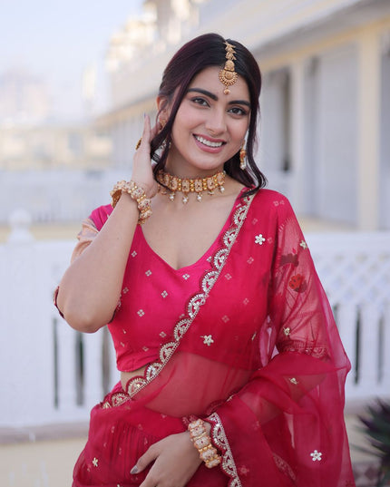 Fashion Dream Women Pink Dola silk Lehenga