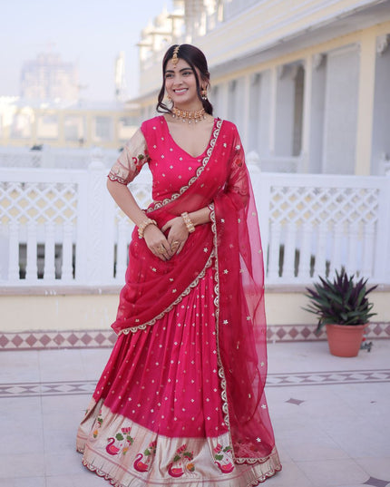 Fashion Dream Women Pink Dola silk Lehenga