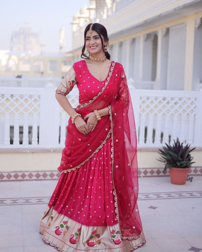Fashion Dream Women Pink Dola silk Lehenga